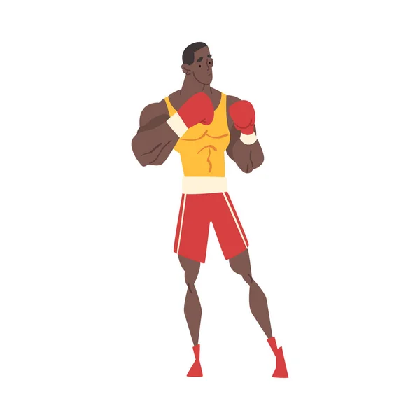 运动服和拳击手套中的男性拳击手形象、积极运动生活方式图解 — 图库矢量图片