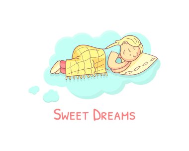 Tatlı Rüyalar Sancak Şablonu Uyuyan Kız Vektör İllüstrasyonu