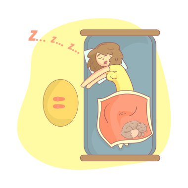 Güzel Kız ve Kedisi Yatak Vektörü İllüzyonunda Uyuyor