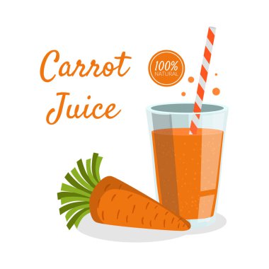 Havuç Suyu Bayrak Şablonu, Taze Sebze İçeceği Vektörü İllüstrasyonu