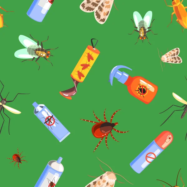 Harmful Insects and Insecticides Seamless Pattern Can Be Used Fabric Wrapping Paper, Website Wallpapers, Background Vector Illustration — Stock Vector