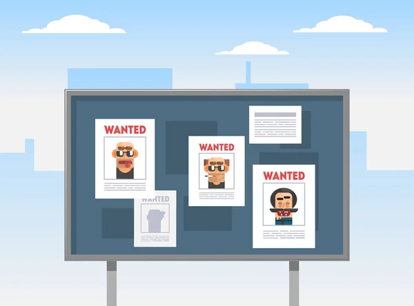 Modelo de banner de criminosos procurados, Placards with Arrested Men Fotos em uma ilustração vetorial da Billboard — Vetor de Stock