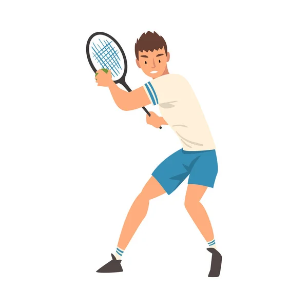 Joueur de tennis, athlète en uniforme avec raquette participant à la compétition Illustration vectorielle — Image vectorielle