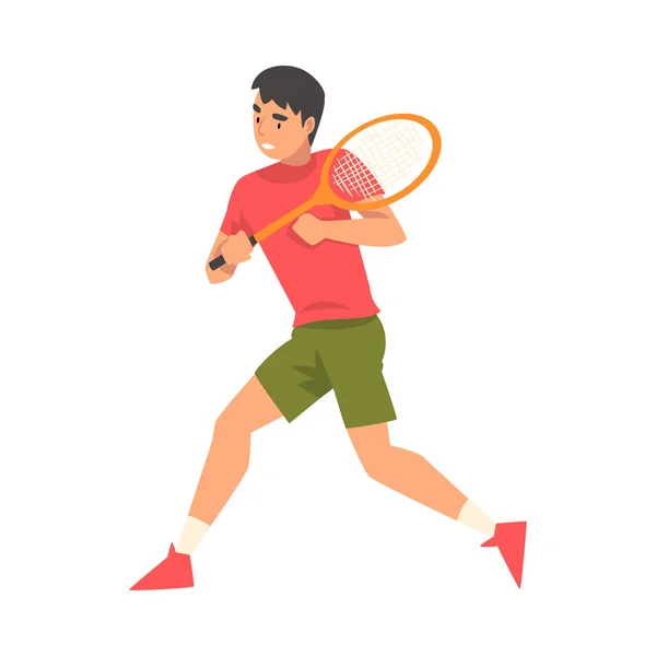 Tenisový hráč s raketou, atletický znak v uniformním běhu vektorové ilustrace — Stockový vektor