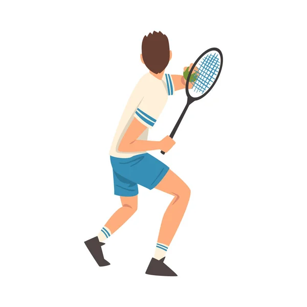 Joueur de tennis avec raquette, Athlète masculin participant à la compétition, Vue de derrière Illustration vectorielle — Image vectorielle