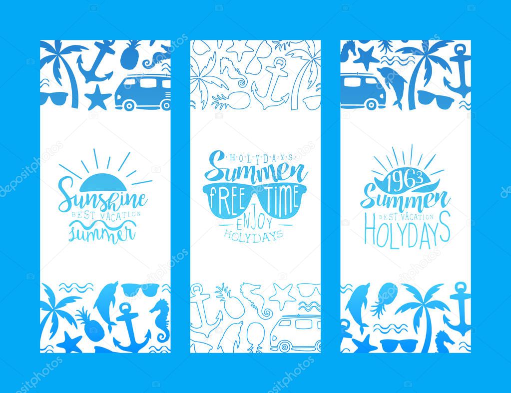 Best Summer Vacation Banner Templates Set, Enjoy Holidays Hand Drawn Vector Illustration