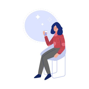 Vücut Sağlıklı Vektör İllüstrasyonunu Korumak İçin Şeffaf Camdan Temiz Su İçen Genç Kadın