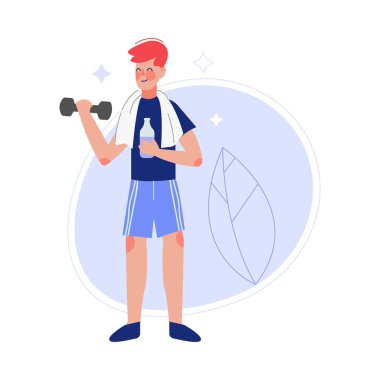 Erkek sporcu, Vücut Sağlıklı Vektör İllüstrasyonunu Korumak İçin Şişeden Taze Temiz Su İçiyor