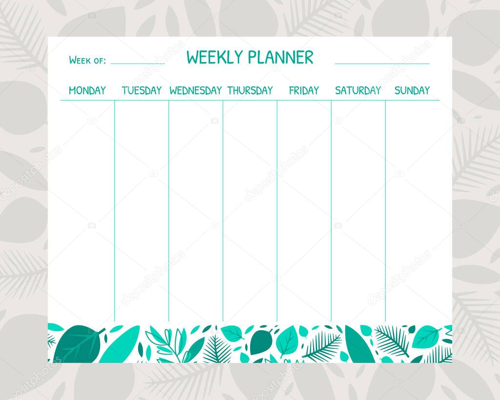Weekly Planner Template, Organizer and Schedule with Place for Notes Vector Illustration