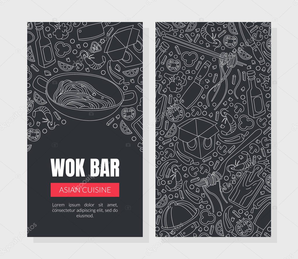 Work Bar Asian Cuisine Card, Flyer Template, Menu, Cafe, Restaurant, Bar or Food Festival Hand Drawn Vector Illustration