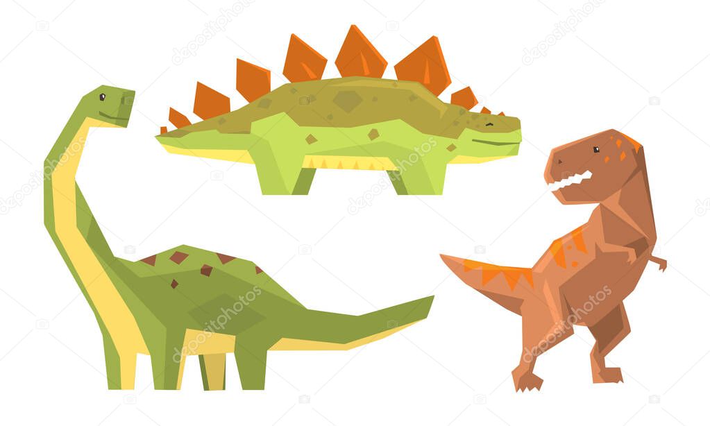 Set With Different Types Of Dinosaurus Vector Illustration Cartoon Character