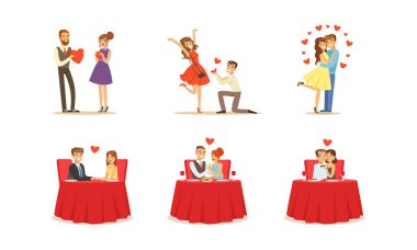 Tarih Vektörü Resimleri Belirlenen Çiftler. Genç adam ve kadın kucaklaşıyor.