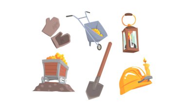 Altın Madenciliği Öznitelikleri Vektör Kümesi. Mineral Kristal Arama Koleksiyonu