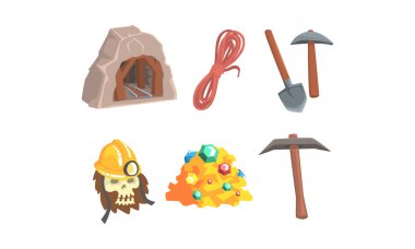 Altın Madenciliği Öznitelikleri Vektör Kümesi. Mineral Kristal Arama Koleksiyonu