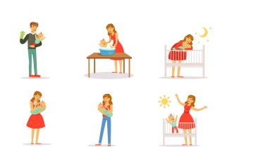 Genç Ebeveynler ve Yeni Doğan Bebek Vektörü Resimleri