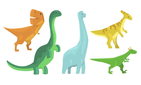 Dinosaure animé de différents types Illustration vectorielle Set personnage de bande dessinée — Image vectorielle