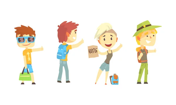 Young Tourist Characters Wearing Comfy Outfit Vector Illustrations — Stock Vector