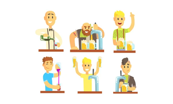 Barman Mistura e verter bebidas alcoólicas Vector Ilustrações — Vetor de Stock
