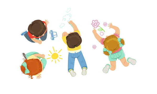 Χαριτωμένα μικρά παιδιά που βρίσκονται στο πάτωμα Ζωγραφική Εικόνες Διάνυσμα Εικονογράφηση — Διανυσματικό Αρχείο