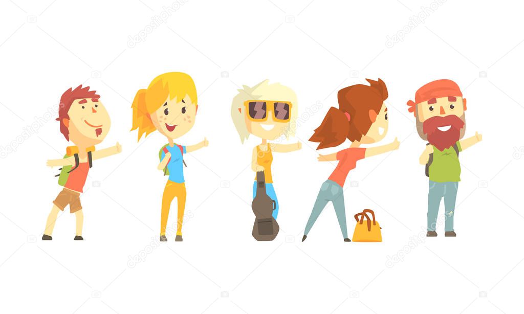 Young Tourist Characters Wearing Comfy Outfit Vector Illustrations