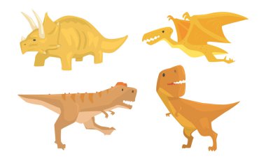 Cute Animated Dinosaurus Of Different Types Vector Illustration Set Cartoon Character clipart