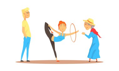 İzleyiciler için Hula Hooping Genç Kadın Vektör İllüzyonu