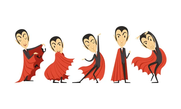 Count Dracula Cartoon Character in Different Poses Vector Set — Stock Vector