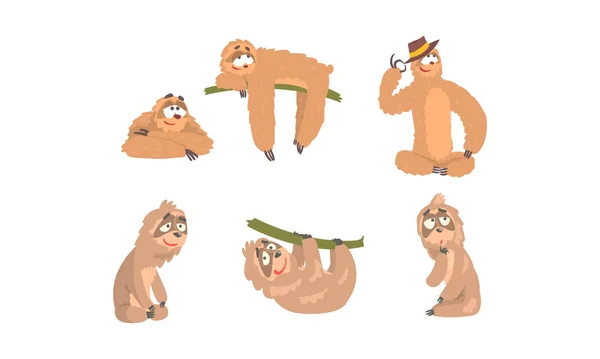 Sloth rajzfilm karakter kifejező különböző érzelmek Vektor készlet — Stock Vector