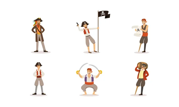 Personnages pirates posant dans différentes situations Illustrations vectorielles — Image vectorielle