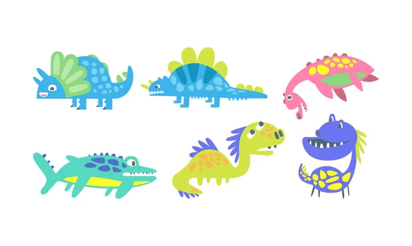 Cute Cartoon Dinosaur Characters Vector Set. Kid Fantasy Design — Stock Vector
