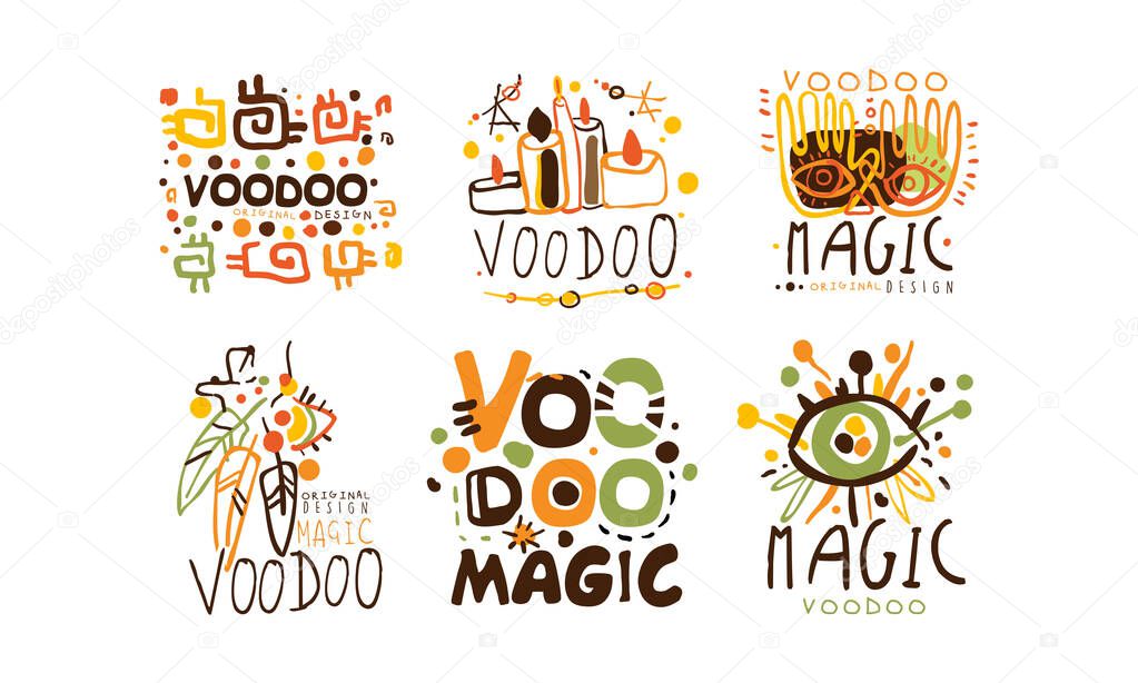 Voodoo and Magic Labels Design Vector Set. African Spiritual Logo Collection