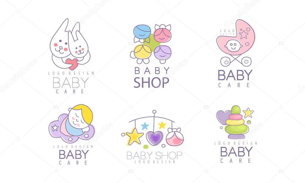 Baby Shop Logos Variant Design Vector Set. Label or Badge for Kids Store