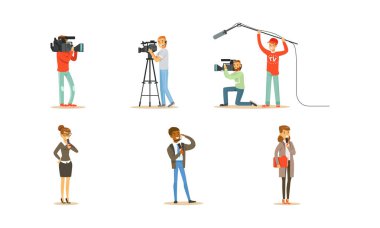 Haber Çeken Karakterler ve Reportage Vektörü Yapan Gazeteciler