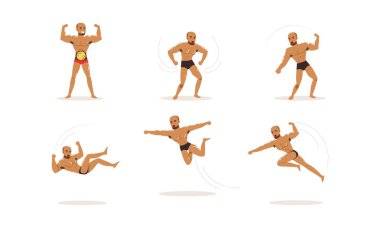 Çırılçıplak Sakallı Genç Adam Karışık Dövüş Sanatları Vektörü Seti