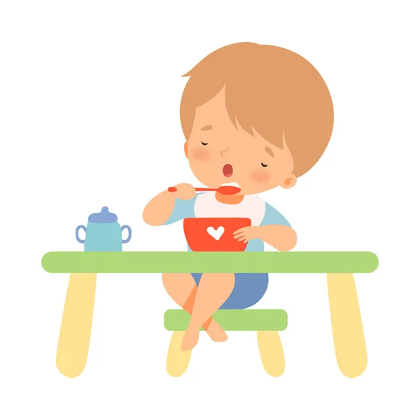 Niño comiendo en su propia ilustración vectorial — Vector de stock