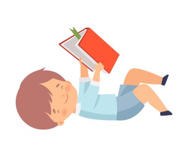 Çocuk Karakteri Yerde Oturuyor ve Okumayı Öğreniyor