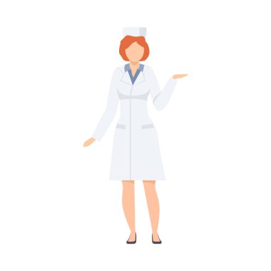 Hemşire ya da Doktor Beyaz Bornozlu Kadın Düz Vektör Çizimi