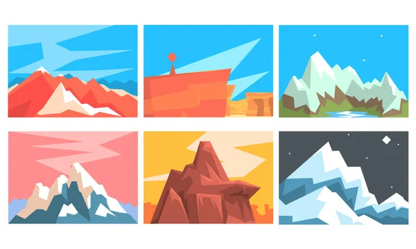 Jeu de cartes avec des montagnes en origami. Illustration vectorielle . — Image vectorielle