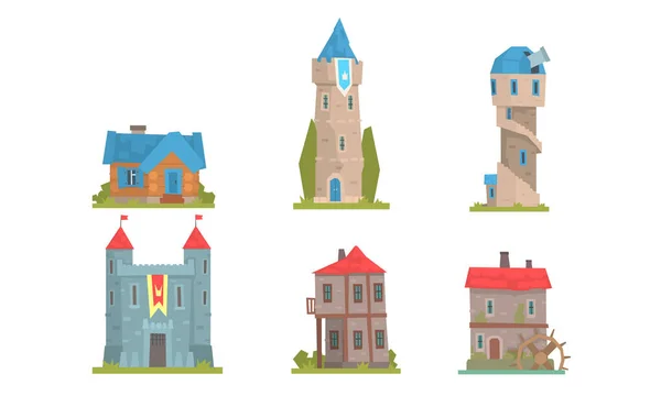 Colección de torres y edificios históricos. Ilustración vectorial . — Archivo Imágenes Vectoriales