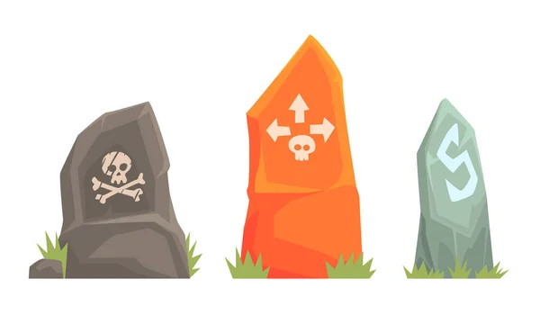 Tres piedras de carretera con punteros. Ilustración vectorial . — Vector de stock