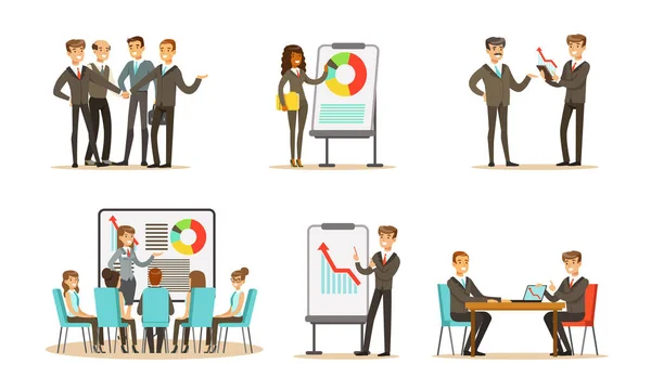 Managers at a meeting in the office. Vector illustration. — Stock Vector