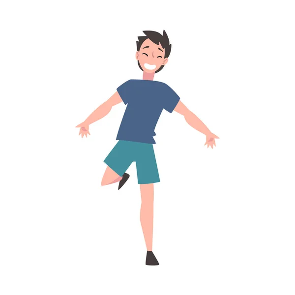 Happy Teenage Boy Running with Arms Exstretched, Smiling Positive Guy Character Vector Illustration — стоковый вектор
