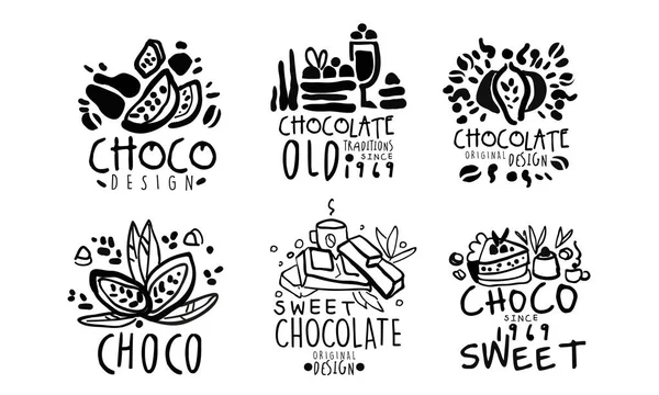 Набір логотипів для кондитерських виробів з шоколадом. Векторні ілюстрації . — стоковий вектор