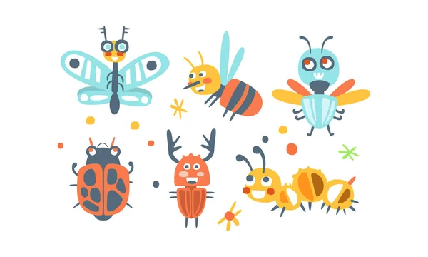 Bugs Vector Set. Colección de insectos de dibujos animados divertidos — Archivo Imágenes Vectoriales