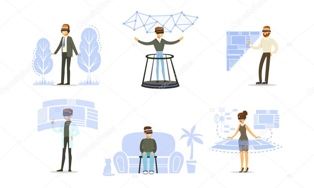 Men with virtual reality glasses. Vector illustration.