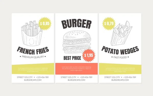 Ręcznie rysowane Fast Food Restauracja Vector Street Flyers szablon — Wektor stockowy