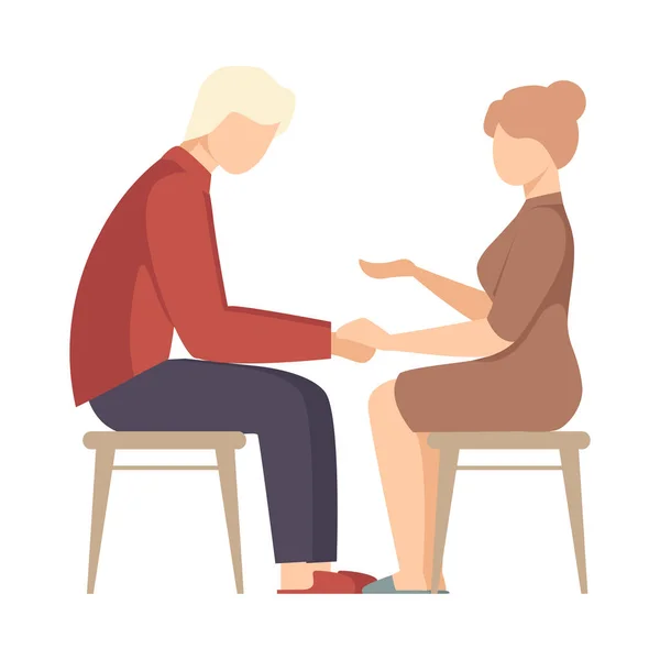 Femme sans visage assise sur une chaise et encourageant l'homme assis en face de son illustration vectorielle — Image vectorielle