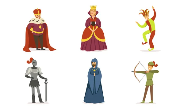 Lidé různých tříd ve středověkých šatech. Sada vektorových ilustrací. — Stockový vektor
