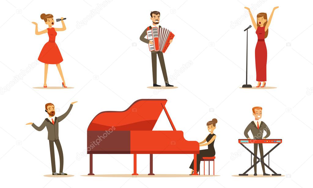 Musicians and singers. Set of vector illustrations.