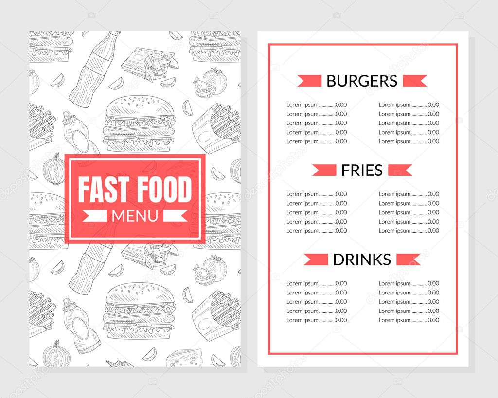 Burger Menu Template Design with Hand-drawn Graphic